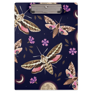 Elegant Big Moth & Purple Floral Clipboard