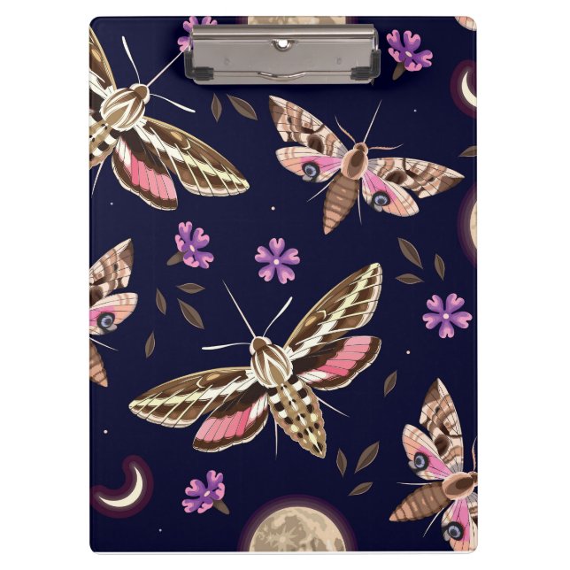 Elegant Big Moth & Purple Floral Clipboard  (Front)