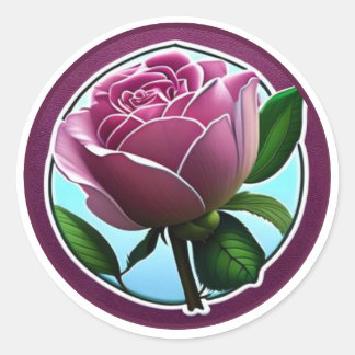 Elegant Big Pink Rose Floral Art Classic Round Sticker