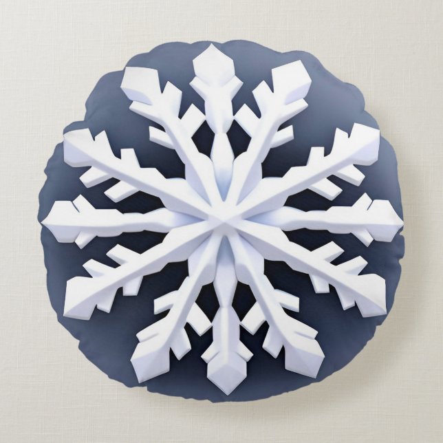 Elegant Big Snowflake Round Cushion (Front)