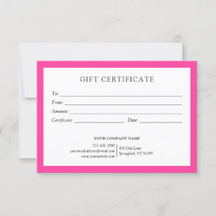 Elegant Bight Pink Business Gift Certificate Logo