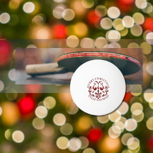 Elegant Bilingual Burgundy Birds Christmas Ping Pong Ball