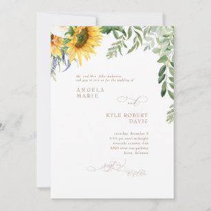 Elegant Billowing Eucalyptus Sunflower Wedding Invitation