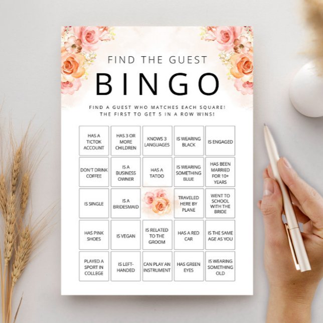 Elegant Bingo Peach Greenery Bridal Shower Card (Creator Uploaded)