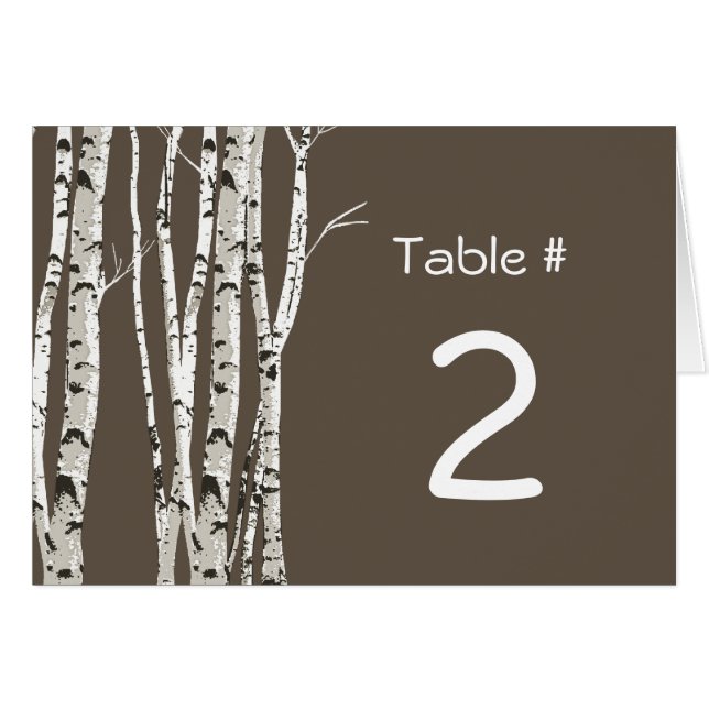 Elegant Birch Trees Wedding Table Number (Front Horizontal)