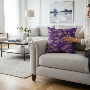 Elegant Bird Floral Pattern Plum Throw Pillow