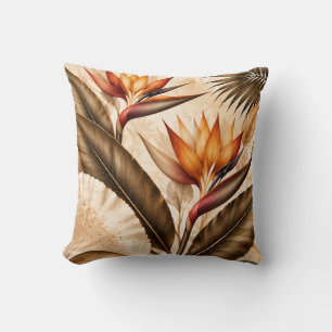 Elegant Bird of Paradise & Ginkgo Botanical Artwor Cushion