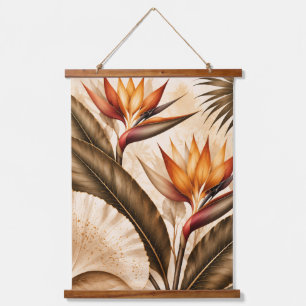 Elegant Bird of Paradise & Ginkgo Botanical Artwor Hanging Tapestry