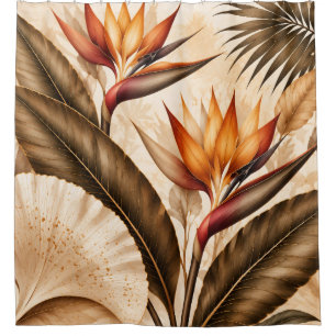 Elegant Bird of Paradise & Ginkgo Botanical Artwor Shower Curtain