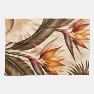 Elegant Bird of Paradise & Ginkgo Botanical Artwor Tea Towel