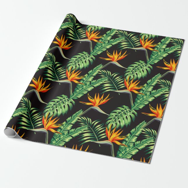Elegant Bird of Paradise Tropical Floral Wrapping  Wrapping Paper (Unrolled)