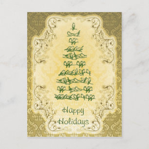 Elegant Bird Tree Christmas Postcard