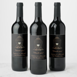 ELEGANT BIRDCAGE RUSTIC BLACK GOLD 2 CUSTOMIZABLE WINE LABEL