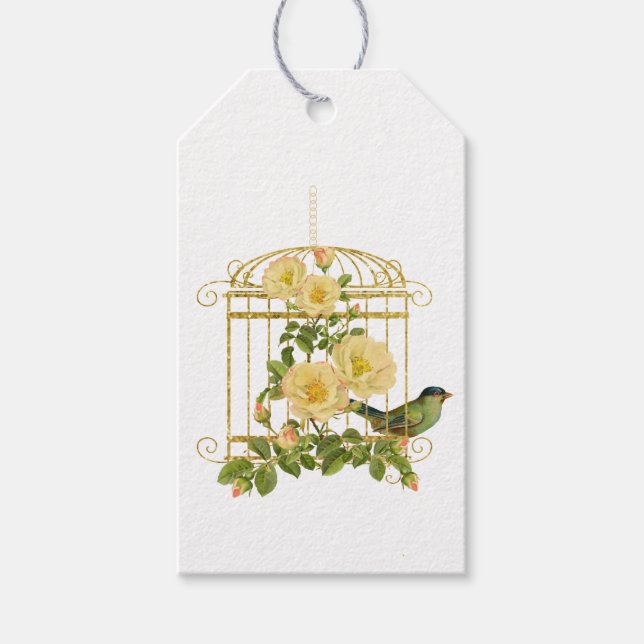 Elegant Birdcage with Roses Gift Tag (Front)