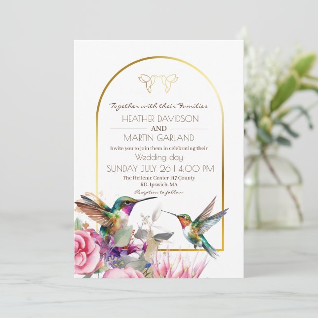 Elegant Birds  Garden Spring Floral Wedding Invitation (Standing Front)