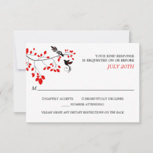 Elegant Birds On Tree Branch Red and Black RSVP