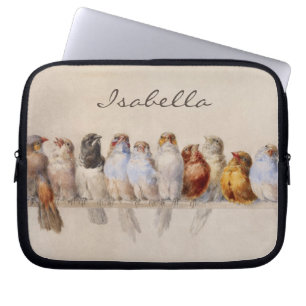 Elegant Birds Watercolor Initials Monogram Laptop Sleeve