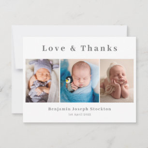 Elegant birth announcement, love and thanks  postcard