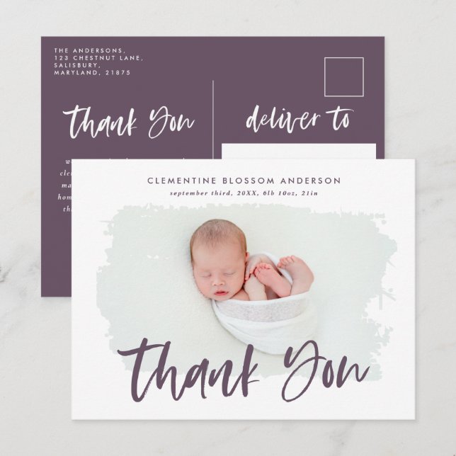 Elegant birth announcement photo thank you (Front/Back)