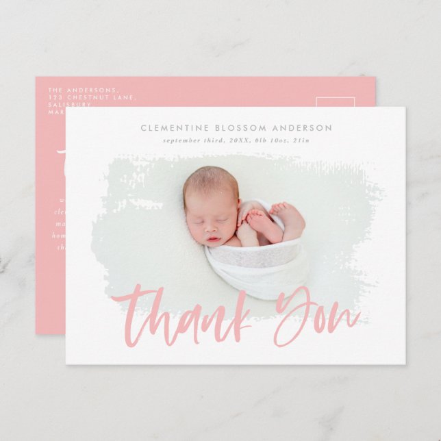 Elegant birth announcement photo thank you (Front/Back)