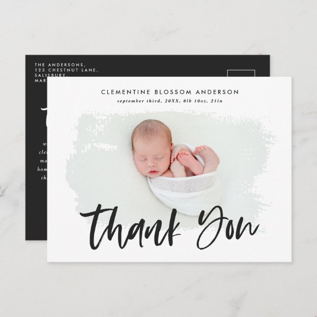 Elegant birth announcement photo thank you (Front/Back)