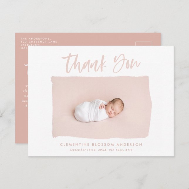 Elegant birth announcement photo thank you (Front/Back)