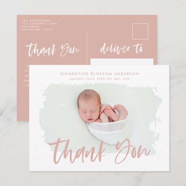 Elegant birth announcement photo thank you (Front/Back)