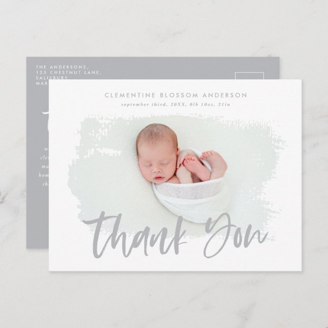 Elegant birth announcement photo thank you (Front/Back)