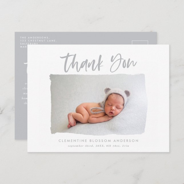 Elegant birth announcement photo thank you (Front/Back)