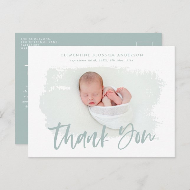 Elegant birth announcement photo thank you (Front/Back)