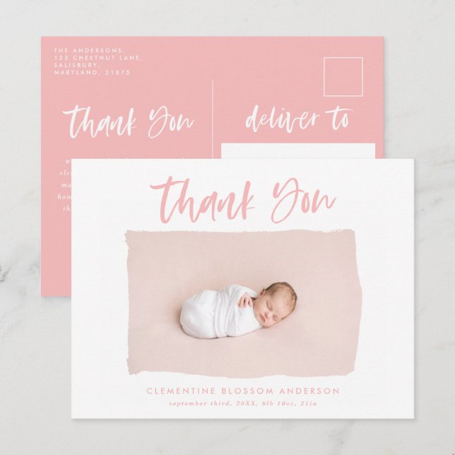 Elegant birth announcement photo thank you (Front/Back)