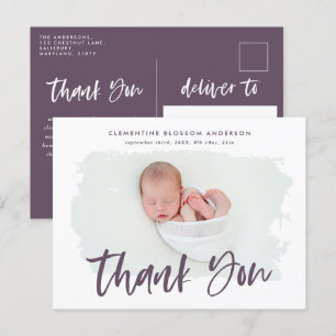 Elegant birth announcement photo thank you postcard