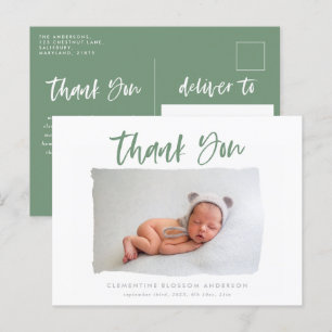 Elegant birth announcement photo thank you postcard