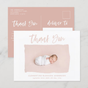 Elegant birth announcement photo thank you postcard