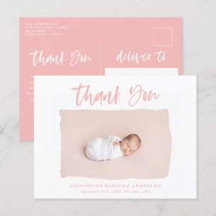 Elegant birth announcement photo thank you postcard