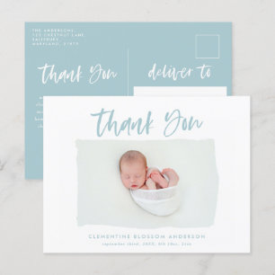 Elegant birth announcement photo thank you postcard