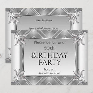 Elegant Birthday Art Deco Silver Chrome  Invitation