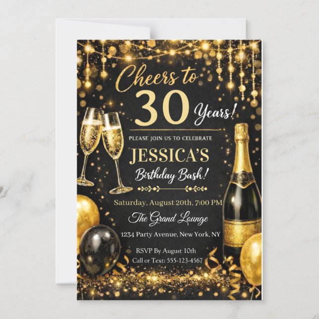 Elegant Birthday Bash Invitation - Customisable (Front)
