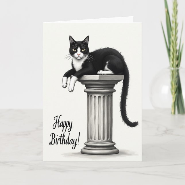 Elegant Birthday Black Cat Card (Front)