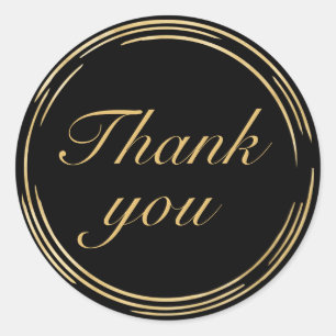 Elegant Birthday Black Gold Thank You Classic Round Sticker