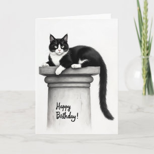 Elegant Birthday Black White Cat Card