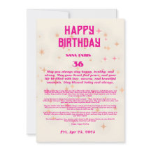 Elegant Birthday Blessing Card– Pink & Gold Stars