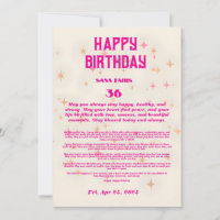 Elegant Birthday Blessing Card– Pink & Gold Stars 