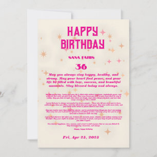 Elegant Birthday Blessing Card– Pink & Gold Stars  Invitation