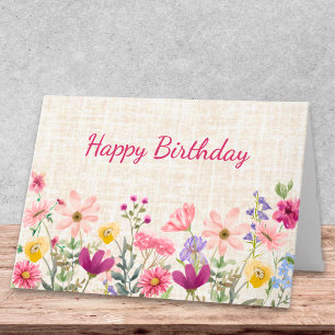 Elegant Birthday Blush Floral Linen Design Card
