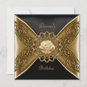Elegant Birthday Bronze On Gold Jewel Black Invitation