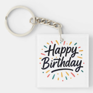 Elegant Birthday Calligraphy Design Key Ring