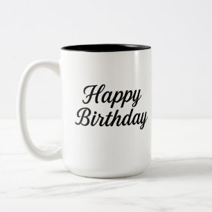 Elegant Birthday Calligraphy Design Two-Tone Coffee Mug