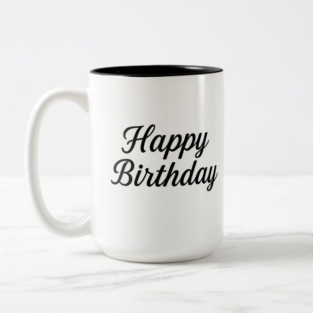 Elegant Birthday Calligraphy Design Two-Tone Coffee Mug (Left)
