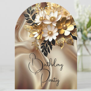 Elegant Birthday Caramel Gold Black White Flowers Invitation